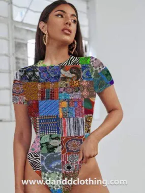 Patches Bodysuit Short Sleeve