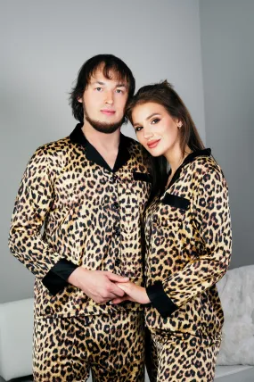 Personalized Leopard Satin Pajamas for Bride and Groom - Script Vinyl
