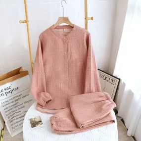 Pink Dyed Washed Cotton Cotton Pajama Set