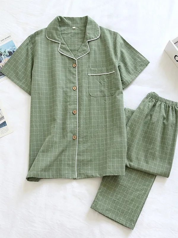 Plaid Couple Cotton Pajamas Set
