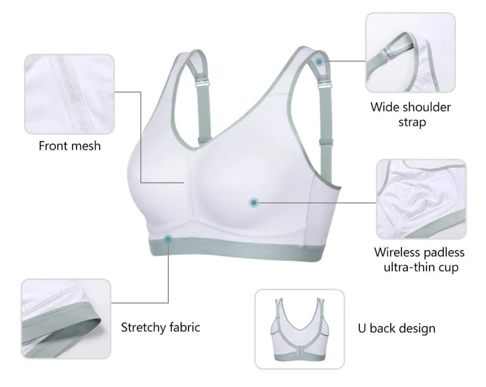 Plus size lightweight wireless medium impact non-padded sports bra (Size 32/70C - 44/100F)