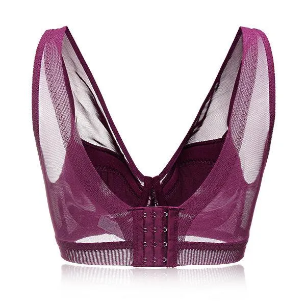 Plus Size Sexy Satin Breathable Mesh Deep V Underwire Bras