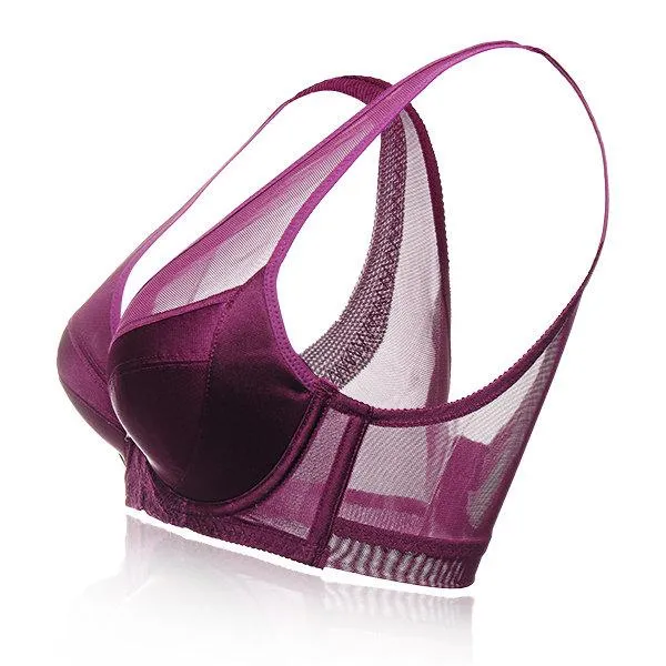 Plus Size Sexy Satin Breathable Mesh Deep V Underwire Bras
