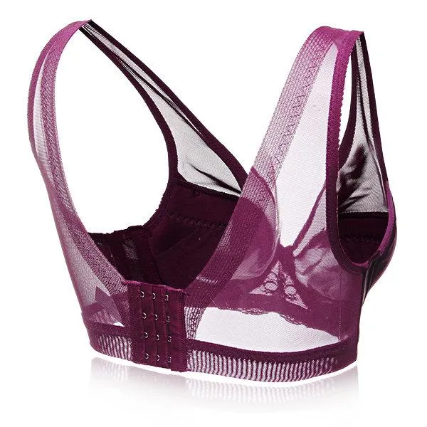 Plus Size Sexy Satin Breathable Mesh Deep V Underwire Bras