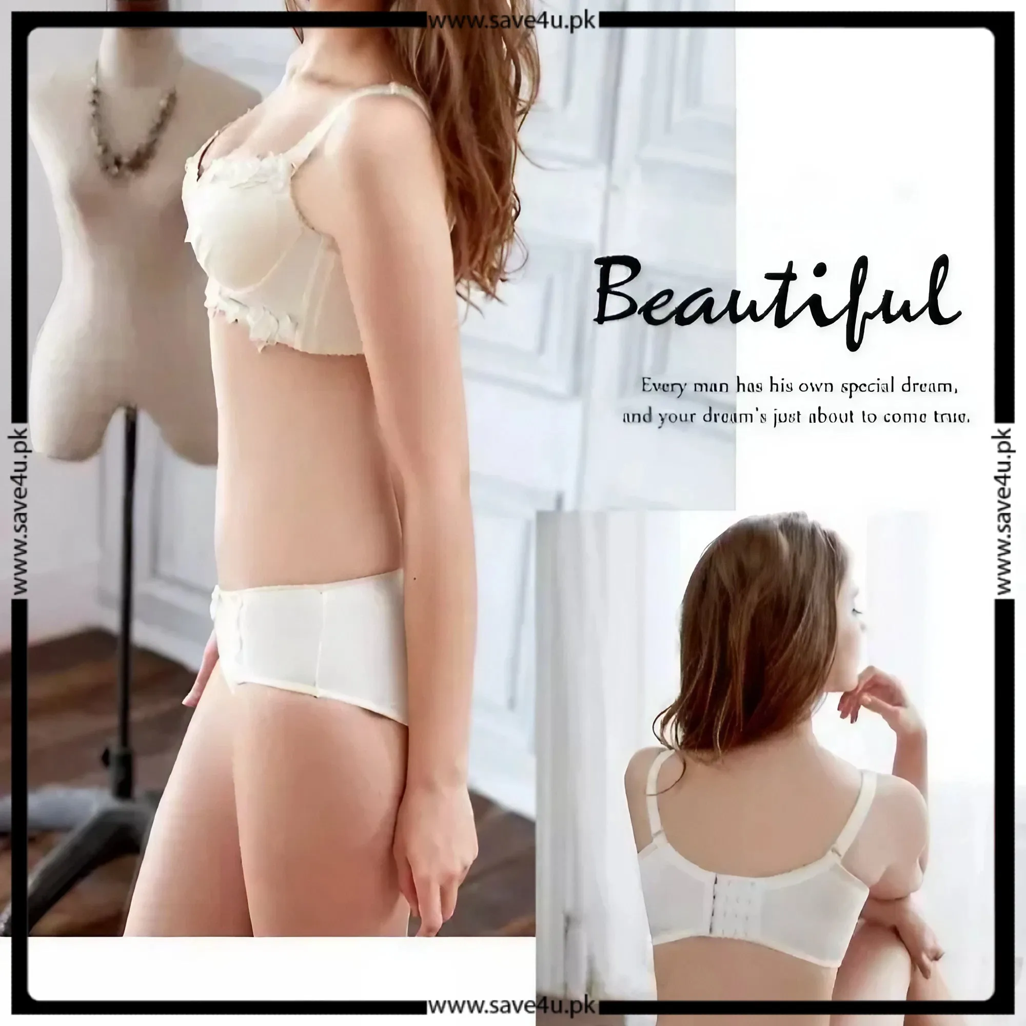 Push Up Double Padding Floral Design Bra Set