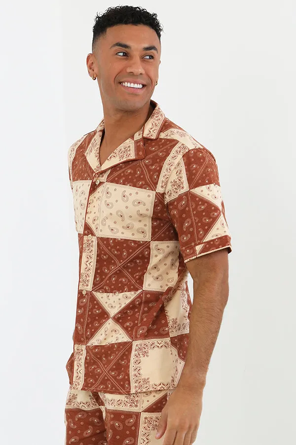RUST JERSEY BANDANA PRINT TWO PIECE LOUNGE SET