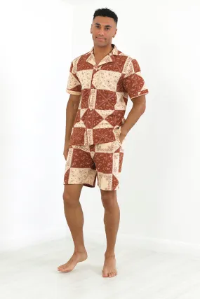 RUST JERSEY BANDANA PRINT TWO PIECE LOUNGE SET
