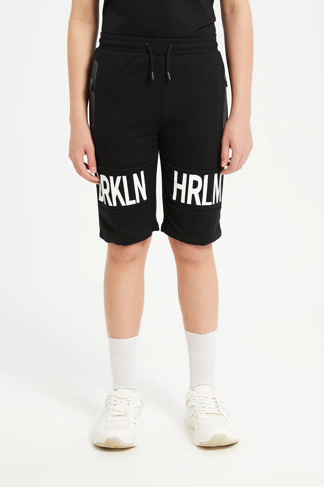 Senior Boys Black Short Sleeve T-Shirt With Shorts Set (2 Piece)