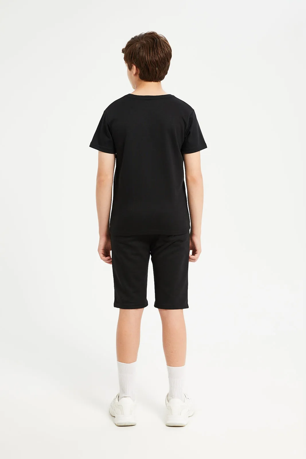 Senior Boys Black Short Sleeve T-Shirt With Shorts Set (2 Piece)