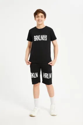 Senior Boys Black Short Sleeve T-Shirt With Shorts Set (2 Piece)