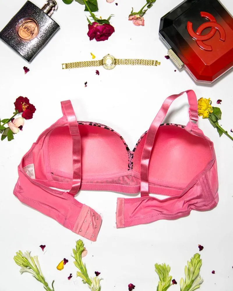 Sexy Cheetah Print Plus Size Bra - Pink Push Up Bra, Single Padded Bra