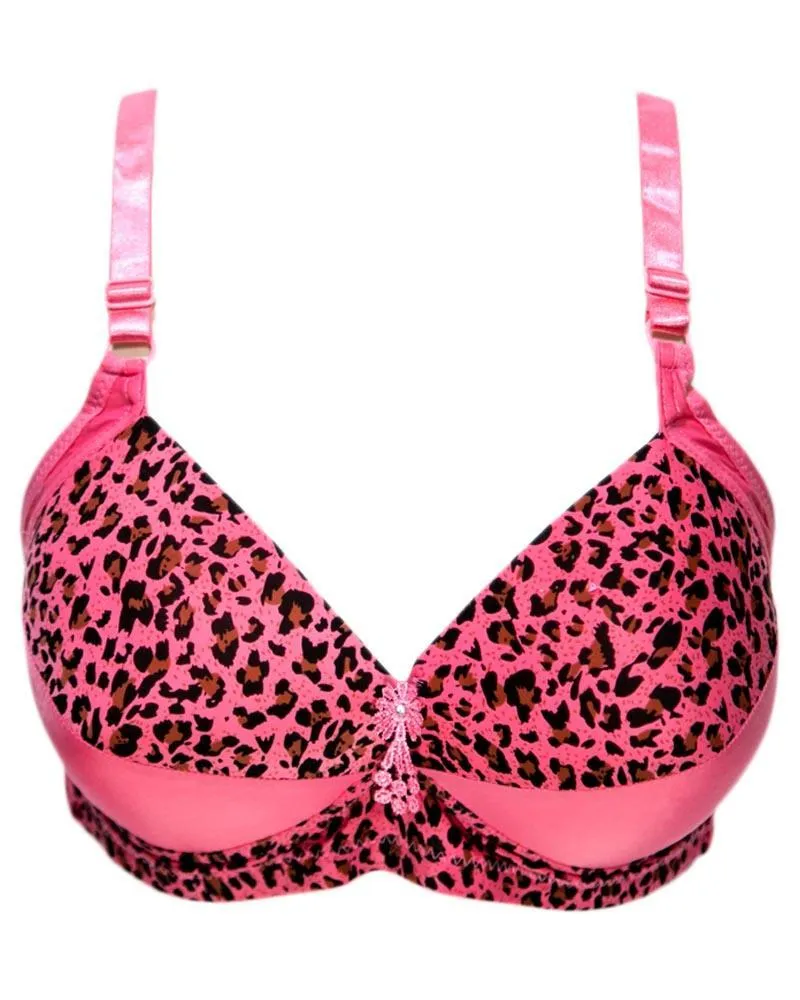 Sexy Cheetah Print Plus Size Bra - Pink Push Up Bra, Single Padded Bra