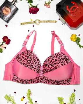 Sexy Cheetah Print Plus Size Bra - Pink Push Up Bra, Single Padded Bra