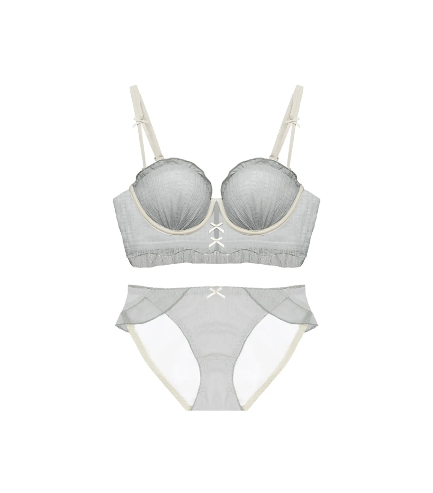 Sexy Concentrated Half Cup Wireless Bubble Wrinkle Vest Bra Set Blue Grey