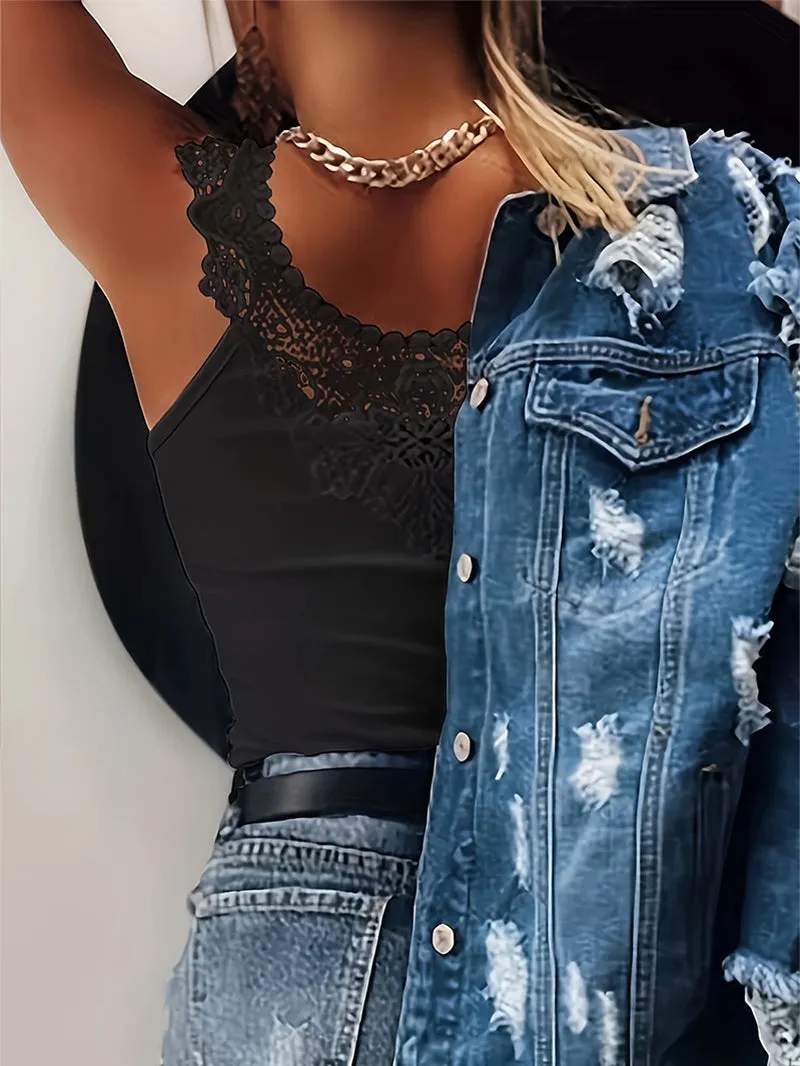 Sexy Lace Stitching Sleeveless Vest