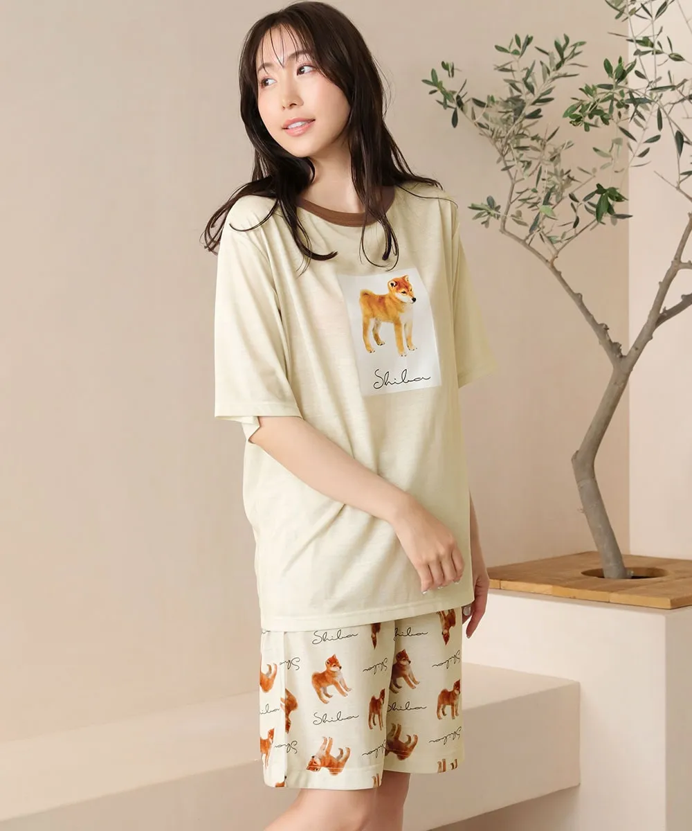 Shiba Dog Illustration Short Sleeve Top-Bottom Set With unisex sizing