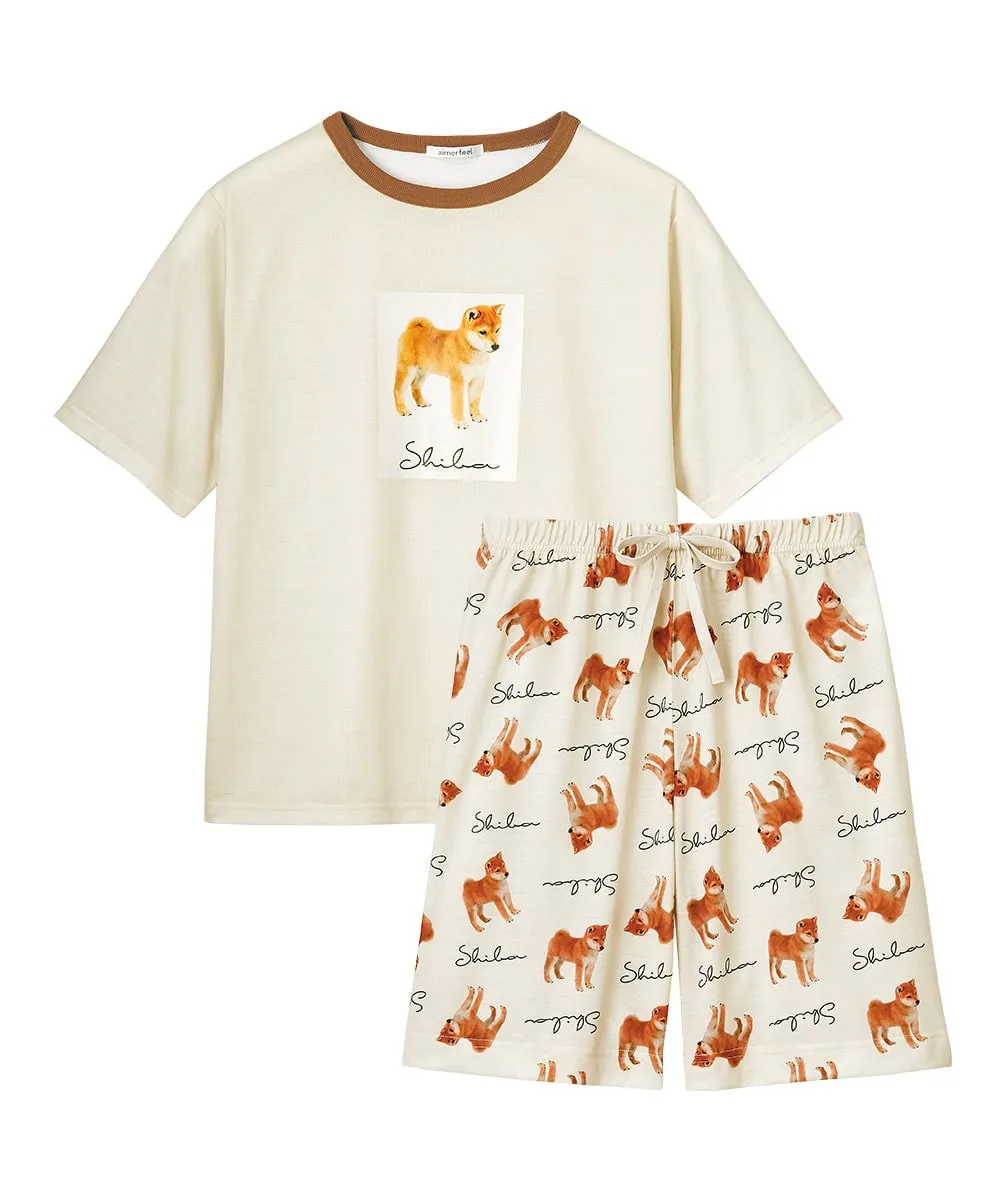 Shiba Dog Illustration Short Sleeve Top-Bottom Set With unisex sizing