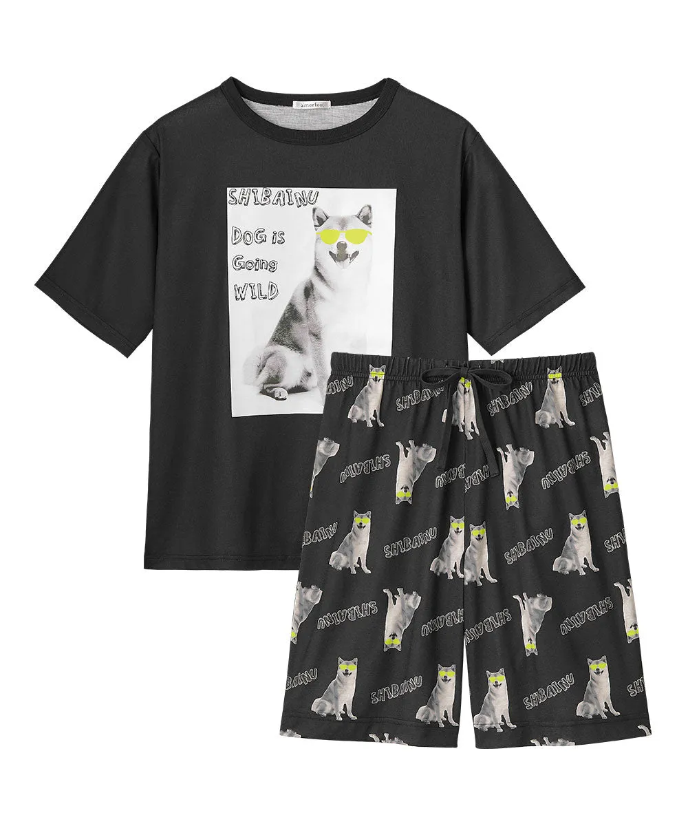 Shiba Dog Illustration Short Sleeve Top-Bottom Set With unisex sizing