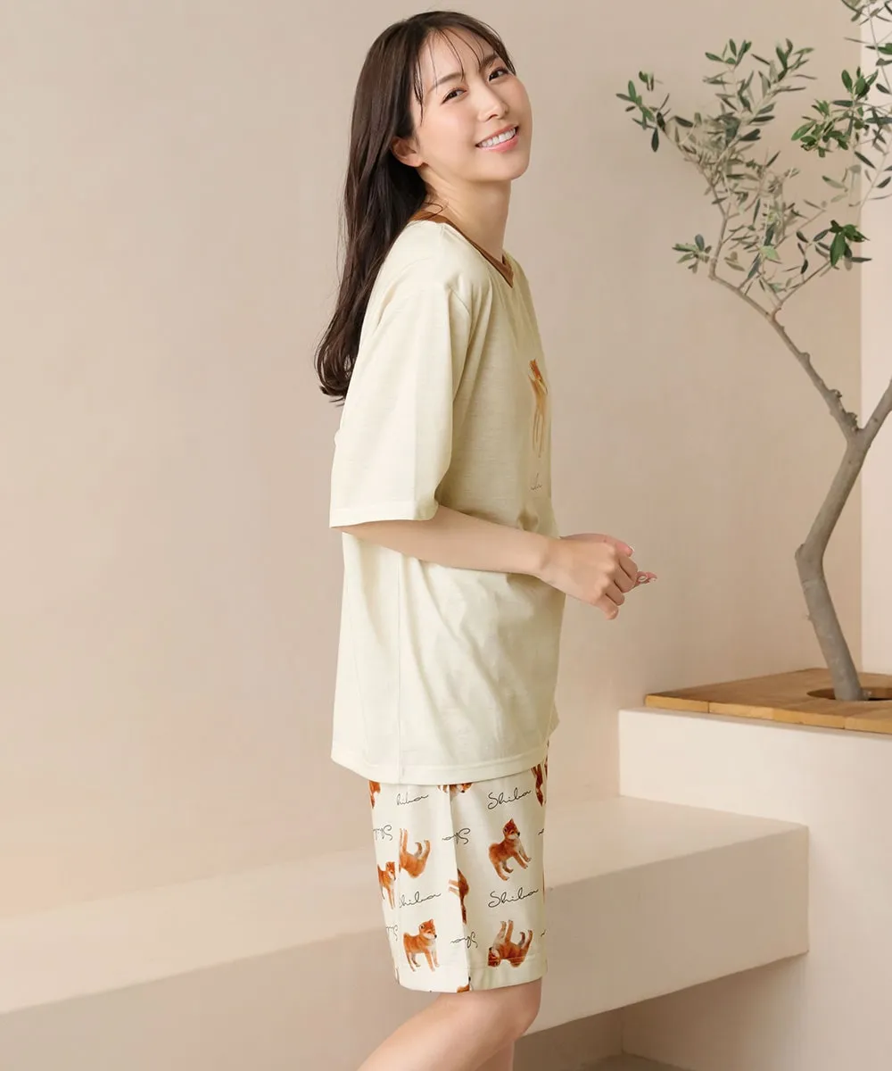Shiba Dog Illustration Short Sleeve Top-Bottom Set With unisex sizing