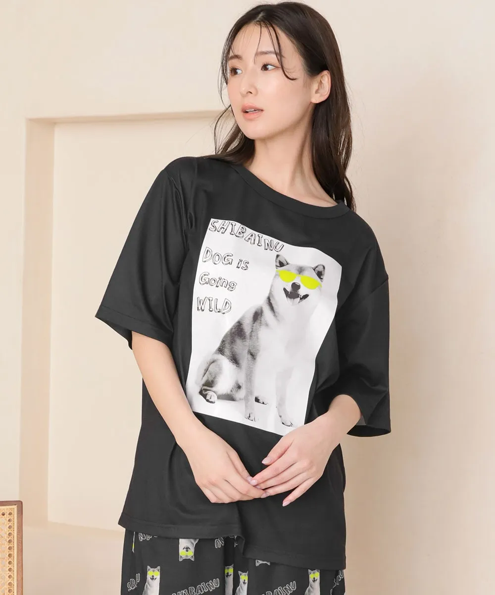Shiba Dog Illustration Short Sleeve Top-Bottom Set With unisex sizing