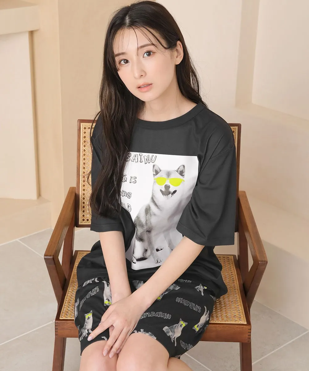 Shiba Dog Illustration Short Sleeve Top-Bottom Set With unisex sizing