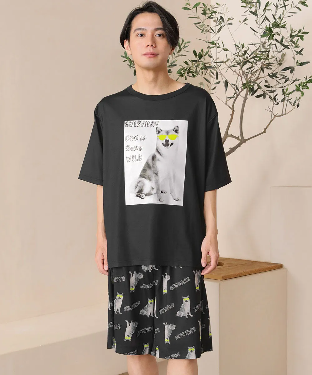 Shiba Dog Illustration Short Sleeve Top-Bottom Set With unisex sizing