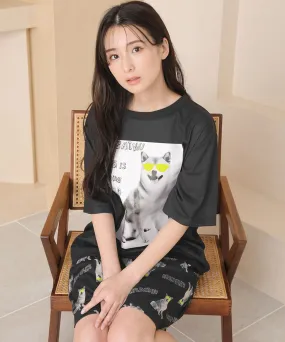 Shiba Dog Illustration Short Sleeve Top-Bottom Set With unisex sizing