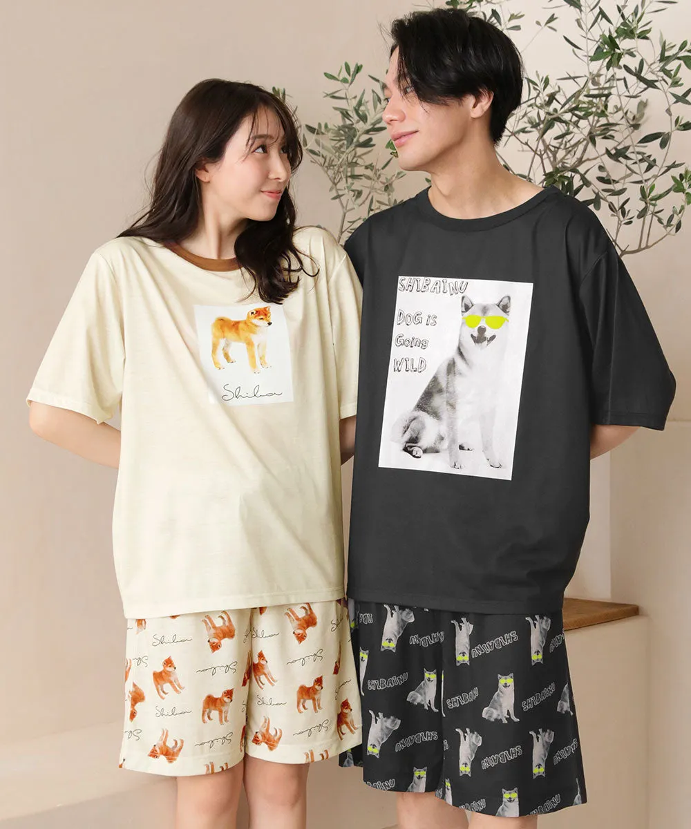 Shiba Dog Illustration Short Sleeve Top-Bottom Set With unisex sizing