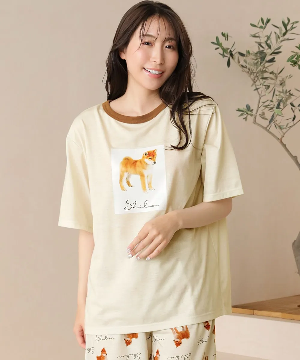Shiba Dog Illustration Short Sleeve Top-Bottom Set With unisex sizing