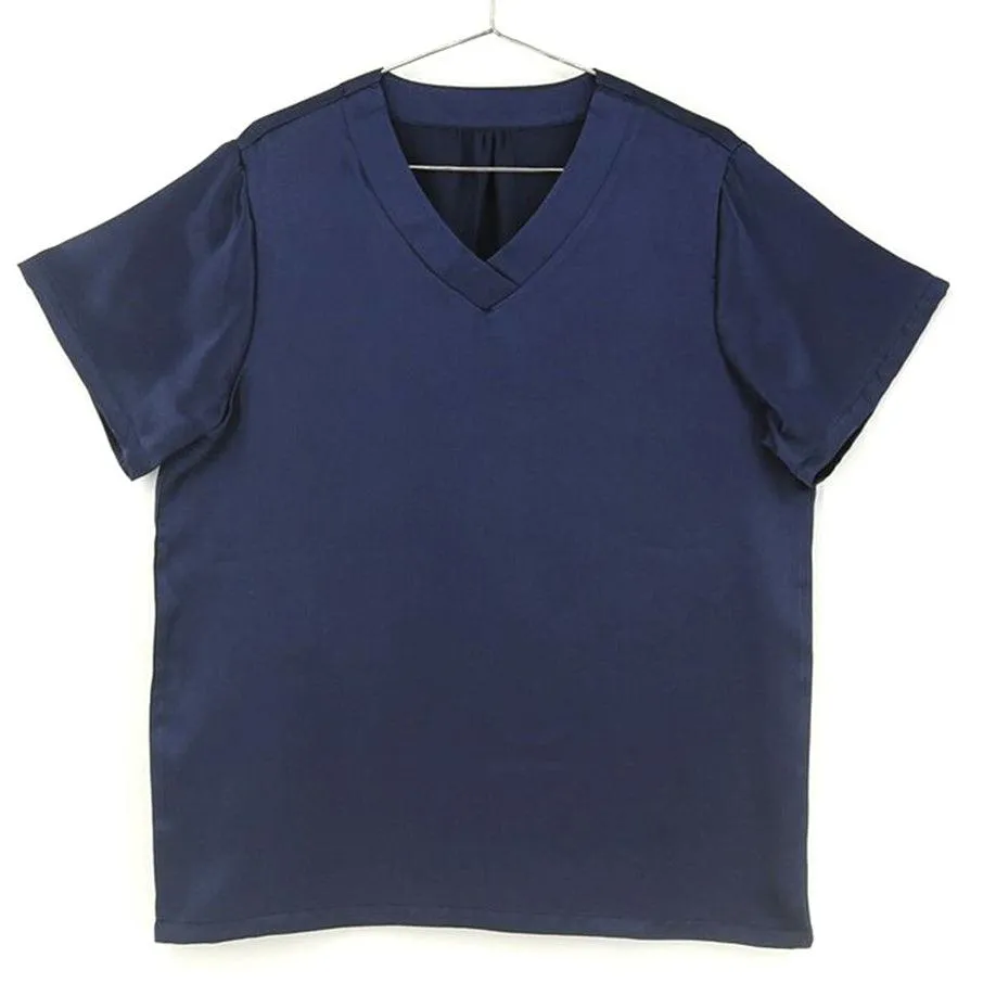 Short Sleeves Mens Silk Pajamas Set  22MM Mulberry Silk 2-piece V Neck Silk Sleepwear