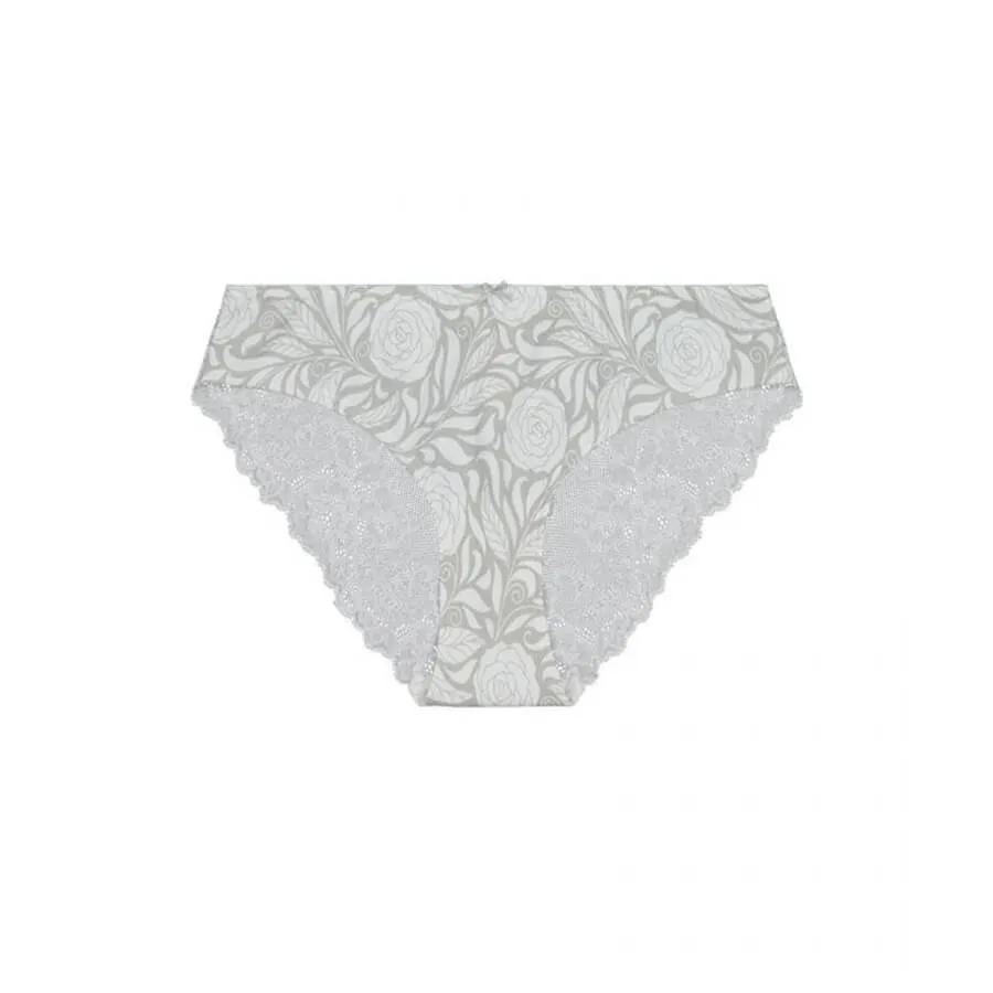 Signature Print Lace Bum Bikini Brief - White Ice Rose