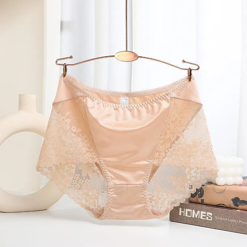 Silk Antibacterial Nude Lace Edge Gynecological Panties