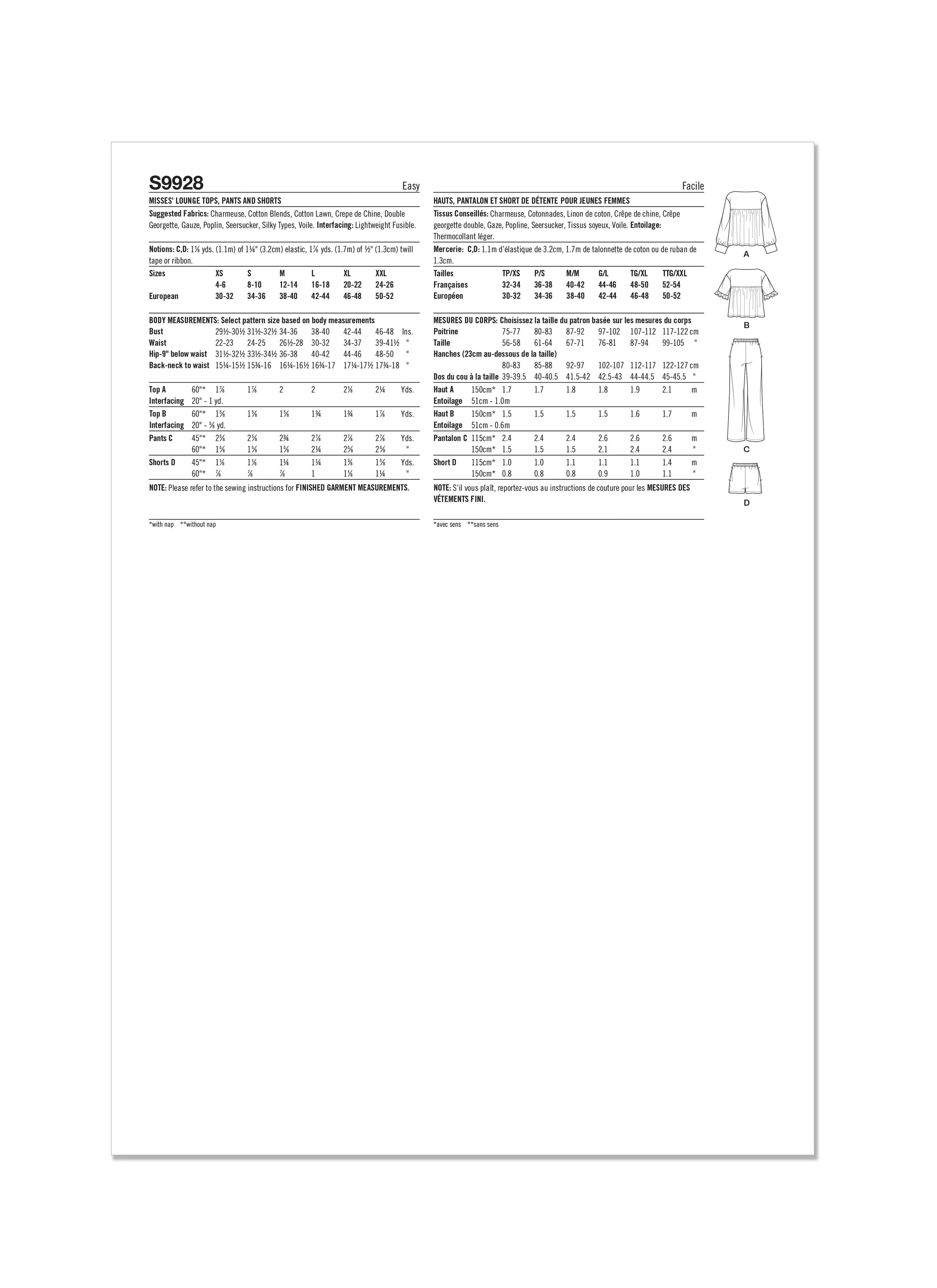 Simplicity Sewing Pattern 9928 Misses' Lounge Tops, Pants and Shorts