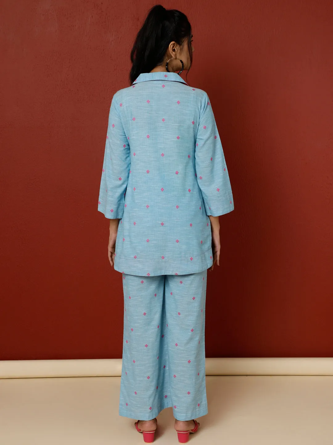 Sky Blue Cotton Yard Dyed Loungewear Set