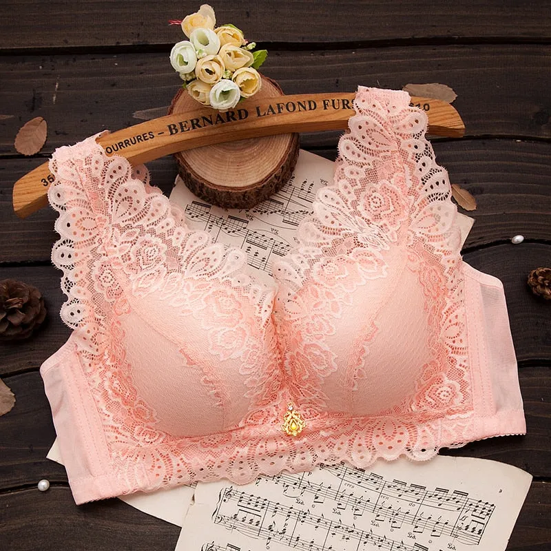 Solid Color Lace Push up Bra