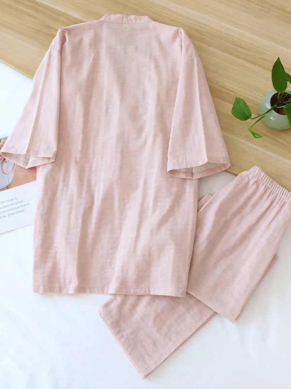 Solid Couple Cotton Robe Pajamas Set