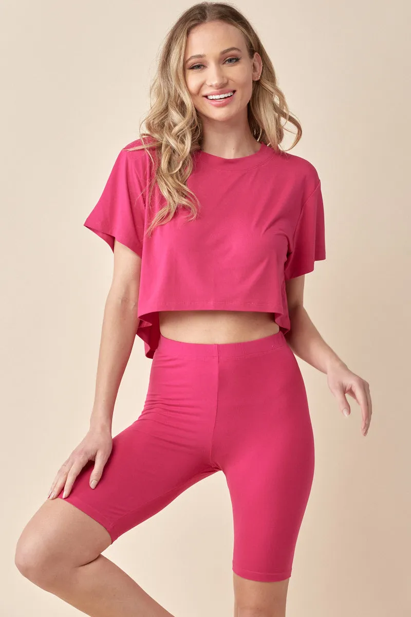 Sporty Crop Top & Biker Shorts Set
