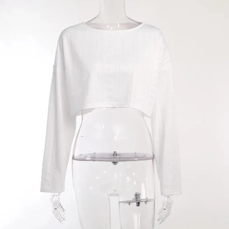Spring & Summer Loungewear Eyelet Long Sleeve Top & Shorts