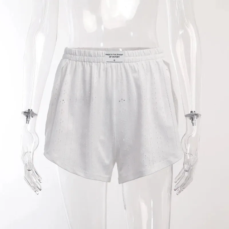 Spring & Summer Loungewear Eyelet Long Sleeve Top & Shorts