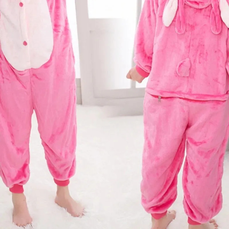 Spring And Fall Long Sleeved Cartoon One Piece Flannel Couple Pajamas