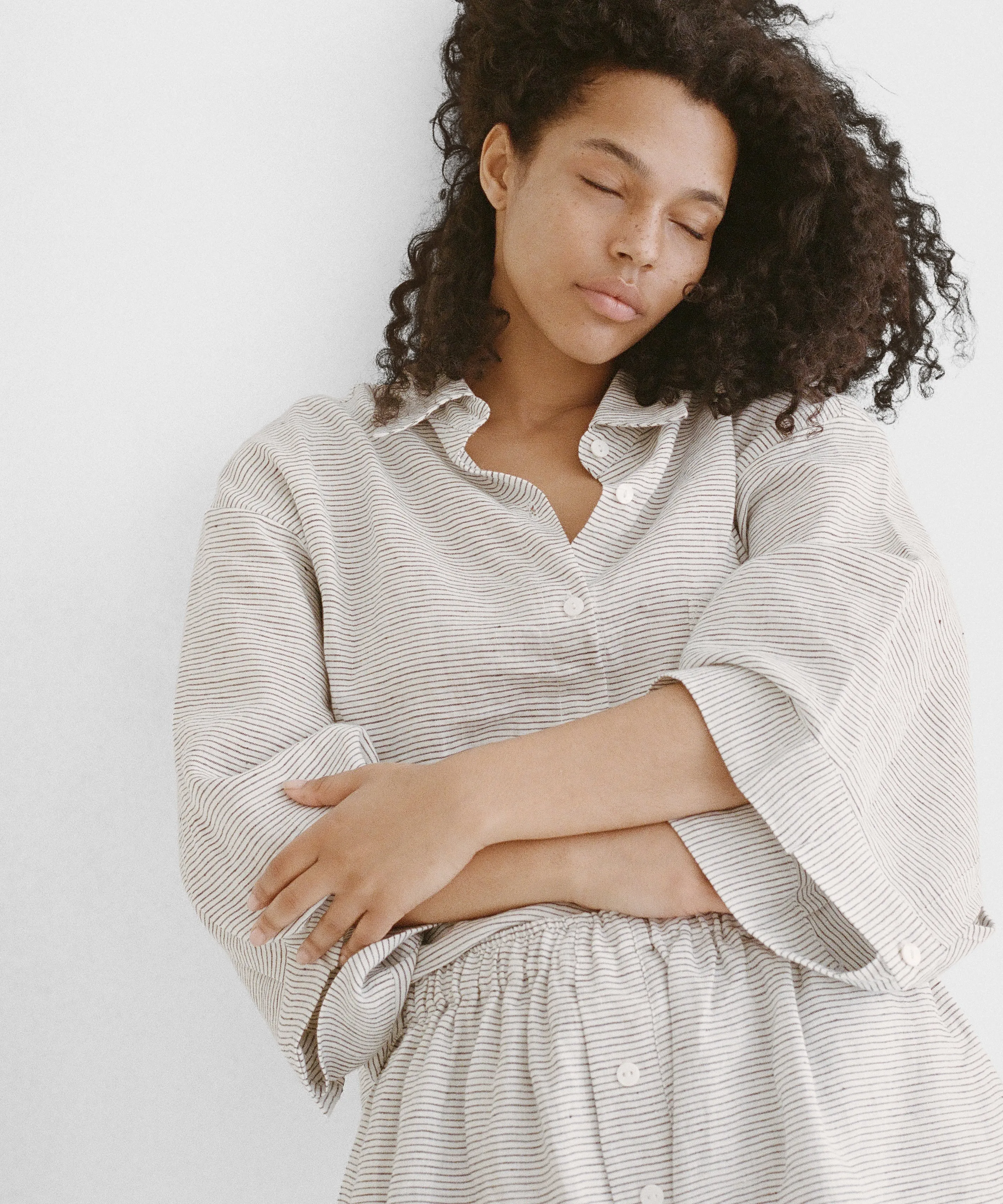 Stonewashed Pajama Set With Shorts - Natural Linen