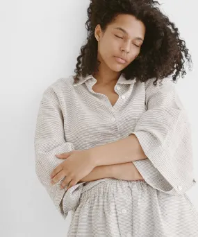 Stonewashed Pajama Set With Shorts - Natural Linen