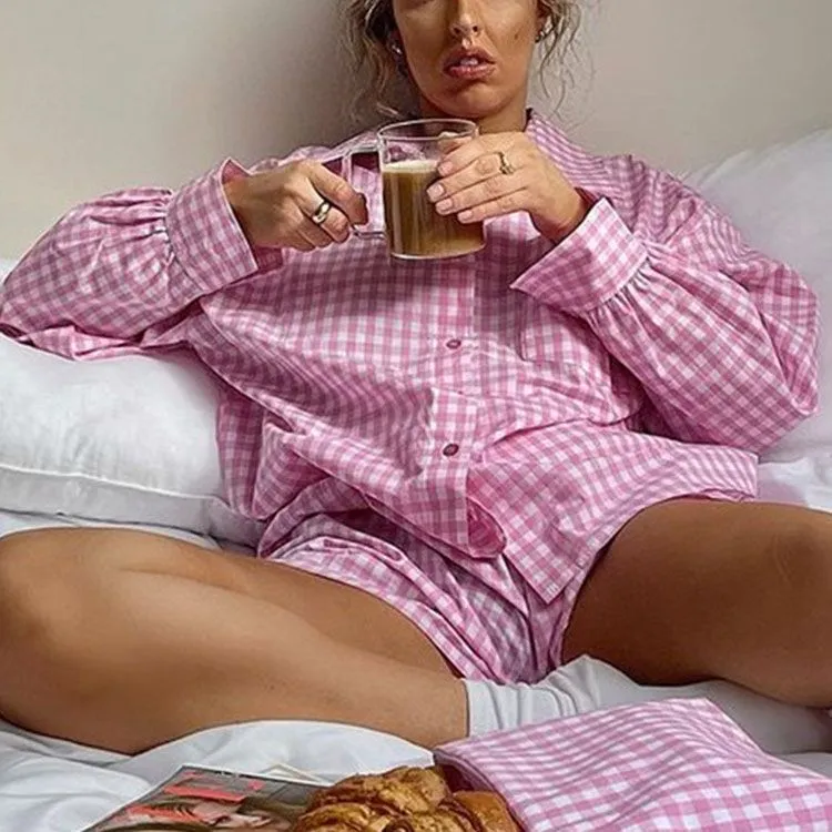 Stripes Matching Long Sleeve Shirts and Shorts Co ord Loose 2 Pieces Set