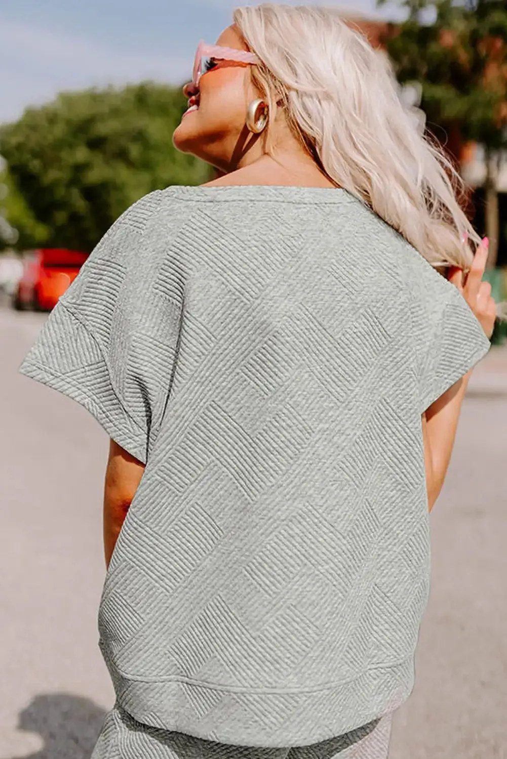 Textured Gray T Shirt and Drawstring Pants Set