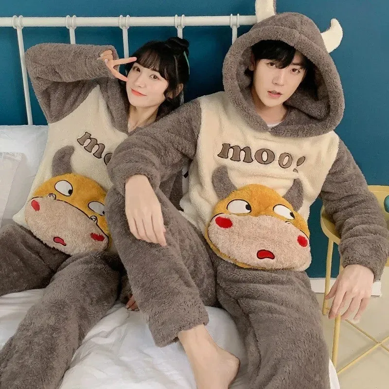 Thickened Coral Soft Couple Pajamas Set