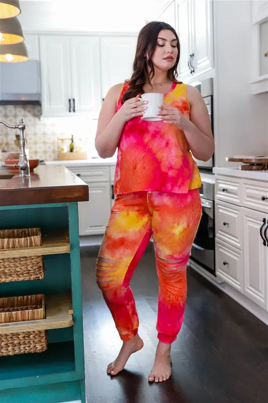 Tie Dye Tank Top & Ripped Sweatpants Set