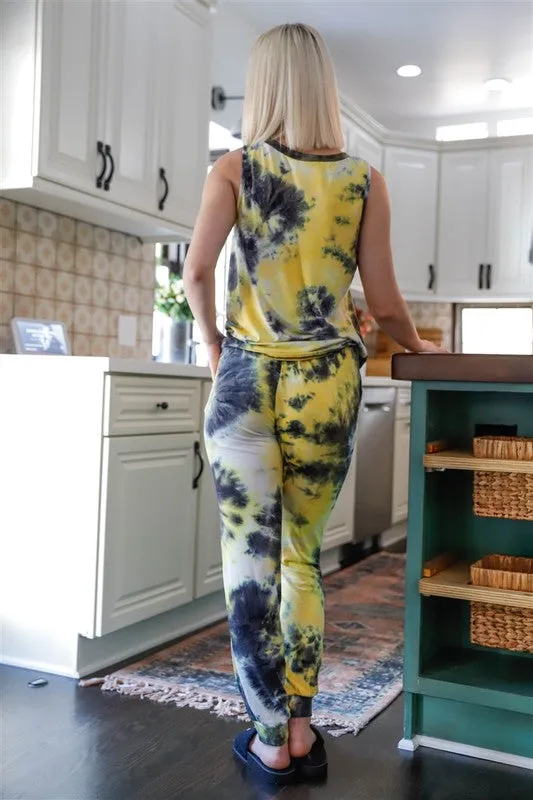 Tie Dye Tank Top & Ripped Sweatpants Set