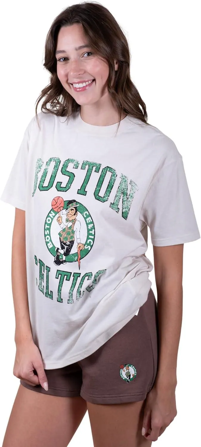 Ultra Game NBA Official Women's Super Soft T-Shirt & Short Set, Boston Celtics, White|Boston Celtics