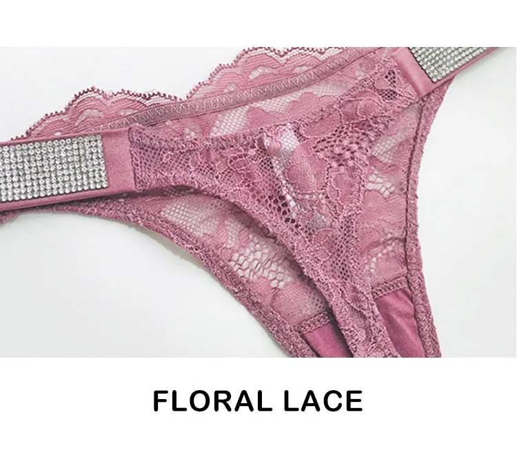 Underwear Rhinestone Letter Thongs Lace Transparent T Back for Low Rise Soft Panties Black Lingerie G String