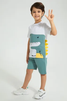 White And Blue Dino Casual Set (2 Piece)